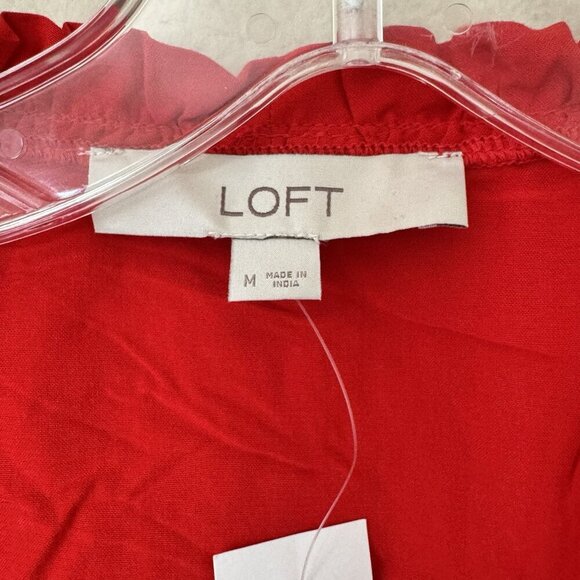 Loft Wrap Top Womens Medium Red New With Tag V Neck Ruffle Beach - Picture 4 of 9